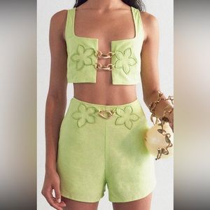 Lime green linen Cult Gaia set with hardware, worn once